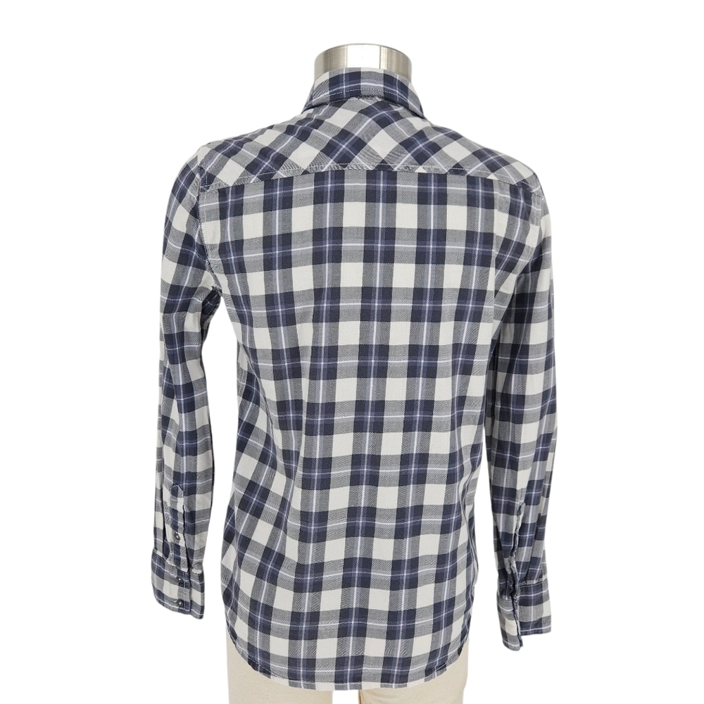 True Religion Utility Shirt Blue Plaid Long Sleeve Button Up Collared Top XS - Picture 4 of 8